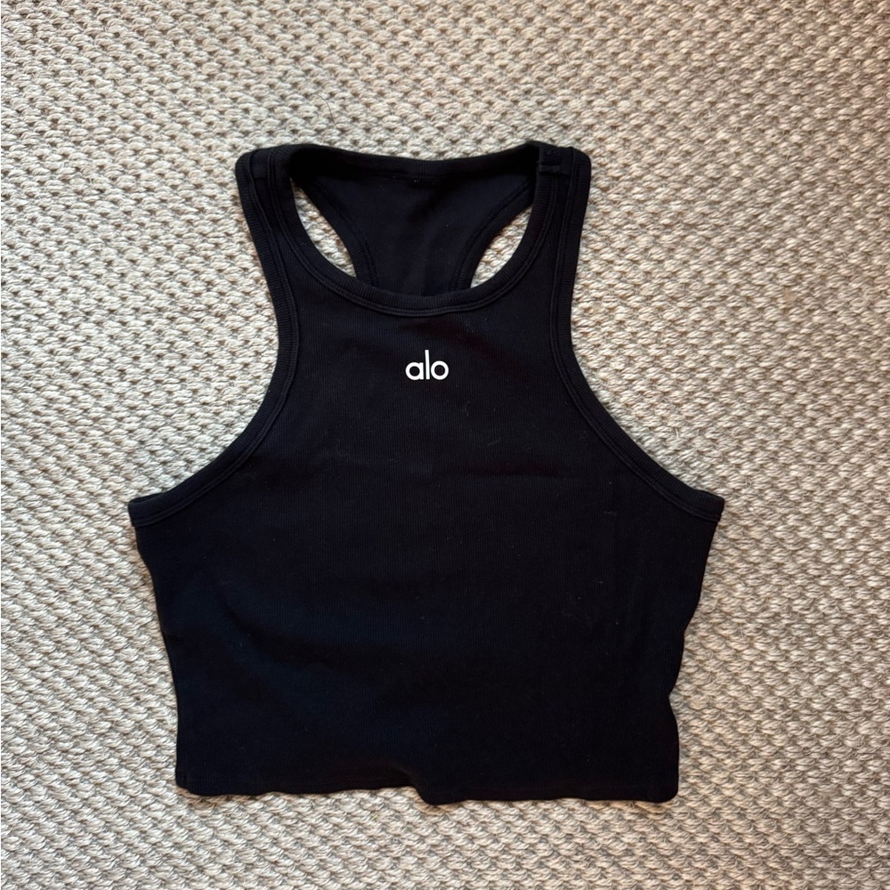 Black ribbed Alo cropped tank top
